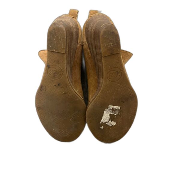 Lucky Brand Tan Suede Wedge Heel Booties 6M 3" Heel Boho Fall Winter Casual Chic - Picture 7 of 9